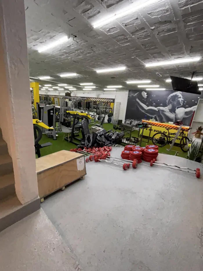 Salón de Golden Gym Zona Este con máquinas amarillas